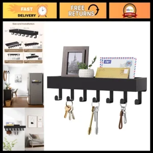 Magnetic Key Holder Wall Mount with Mail Organizer Tray - Hooks & Shelf for Entr