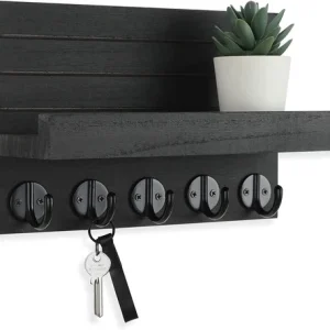 Key Holder for Wall, Decorative Key and Mail Holder with Shelf Has Large Hooks f