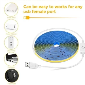 PIR motion Sensor COB LED Light Strip Bedside Light Stair Railing USB Tape Night